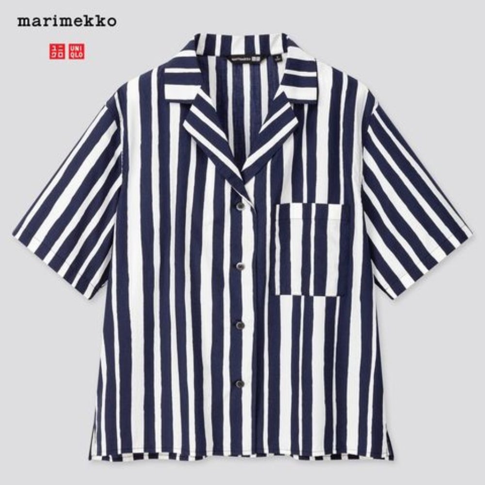 EUC Marimekko for Uniqlo Camp Shirt in Navy Stripe